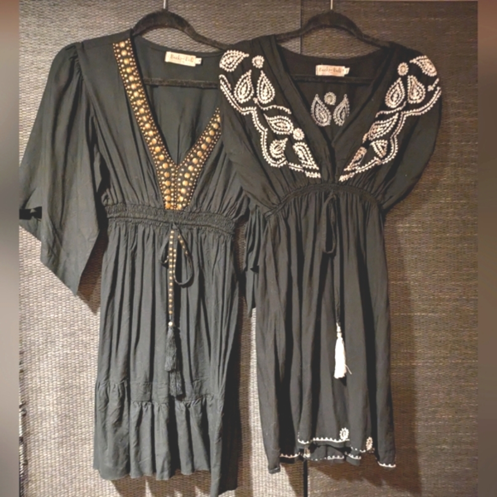 Lot of 2 Embroidered and Studded Boho Dresses